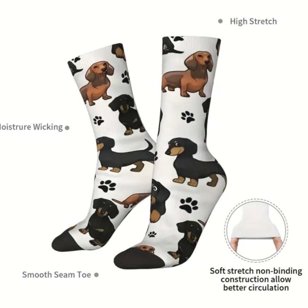 Dachshund Doxie‎ Weiner Sausage Dog Novelty Crew Tube Socks Unisex Men’s Women’s - Picture 8 of 14